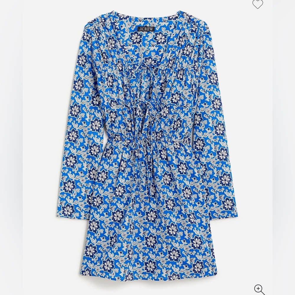 J. Crew Tiered tie-front beach dress in cobalt floral cotton voile